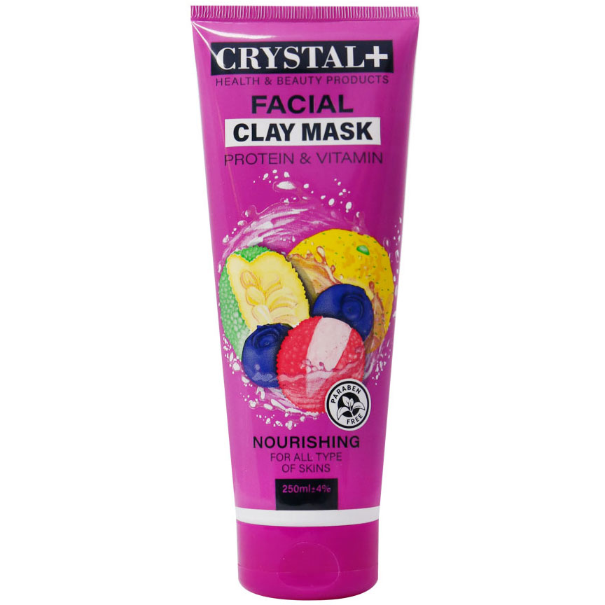 ماسک صورت کریستال پلاس حاوی خاک رس و پروتئین و ویتامین ظرفیت 250 میلی لیتر