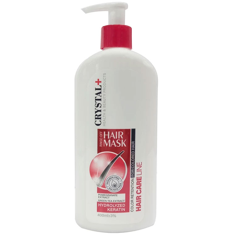 ماسک مو با آبکشی کریستال پلاس مناسب برای موهای رنگ شده ظرفیت 400 میلی لیتر